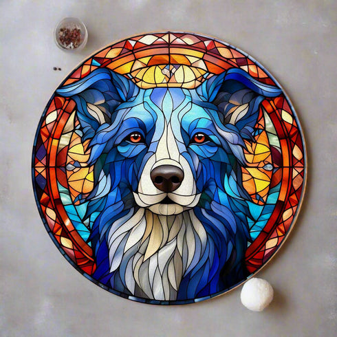 Border Collie Circular Glass Suncatcher Worktop Saver